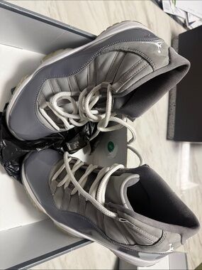 Jordan Grey and White Retro Basketball Sneakers
